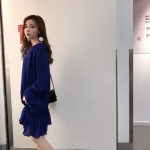 韓版 早春新品 時尚 顯瘦款 純色抓皺連身洋裝 2色